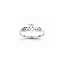 Girls Diamond Birthstone Ring - Genuine White Topaz Birthstone with Diamond Accents - 14K White Gold - Size 5 - Special Order - BEST SELLER/