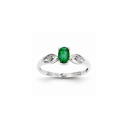 Girls Diamond Birthstone Ring - Genuine Emerald Birthstone with Diamond Accents - 14K White Gold - Size 5 - Special Order - BEST SELLER/