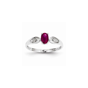 Girls Diamond Birthstone Ring - Genuine Ruby Birthstone with Diamond Accents - 14K White Gold - Size 5 - Special Order - BEST SELLER