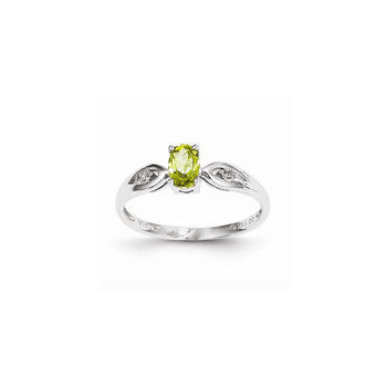 Girls Diamond Birthstone Ring - Genuine Peridot Birthstone with Diamond Accents - 14K White Gold - Size 5 - Special Order - BEST SELLER