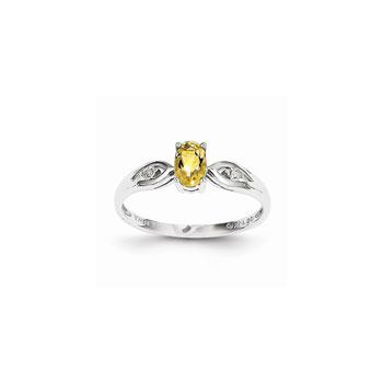 Girls Diamond Birthstone Ring - Genuine Citrine Birthstone with Diamond Accents - 14K White Gold - Size 5 - BEST SELLER