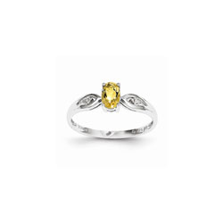 Girls Diamond Birthstone Ring - Genuine Citrine Birthstone with Diamond Accents - 14K White Gold - Size 5 - BEST SELLER/