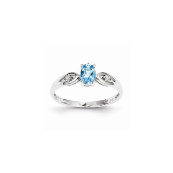 Girls Diamond Birthstone Ring - Genuine Blue Topaz Birthstone with Diamond Accents - 14K White Gold - Size 5 - Special Order - BEST SELLER