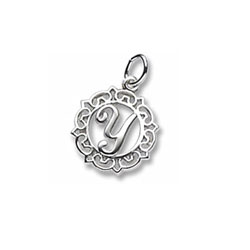 Rembrandt Ornate Script Initial Y - Sterling Silver /