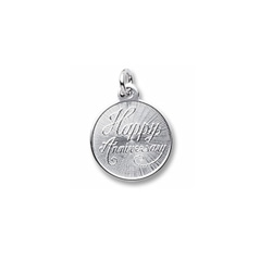 Happy Anniversary - Small Round Sterling Silver Rembrandt Charm – Engravable on back - Add to a bracelet or necklace /