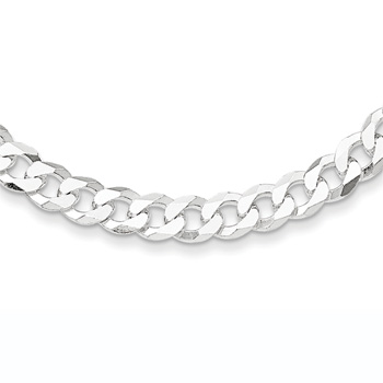 Silver 5.5mm Beveled Curb Link Necklace Chain - 16" length