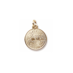 Happy Anniversary - Small Round Charm 10K Yellow Gold – Engravable on Back - Add to a bracelet or necklace/