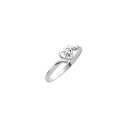 Sweetheart Birthstone Ring - April Birthstone - Genuine White Topaz - 14K White Gold - Size 4½ Child Ring/