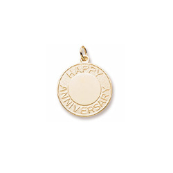 Happy Anniversary - Large Round Charm 10K Yellow Gold – Engravable on Front and Back - Add to a bracelet or necklace/