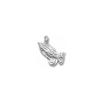 Rembrandt 14K White Gold Praying Hands Charm – Engravable on back  - Add to a bracelet or necklace