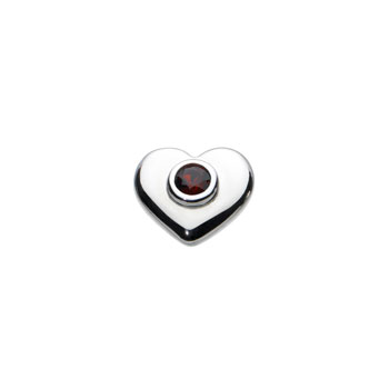 Birthstone Heart Charm Bead - January Birthstone - Genuine Garnet - High-Polished Sterling Silver Rhodium - Add to a bracelet or necklace