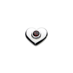 Birthstone Heart Charm Bead - January Birthstone - Genuine Garnet - High-Polished Sterling Silver Rhodium - Add to a bracelet or necklace/