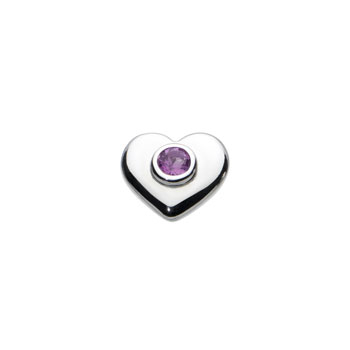 Birthstone Heart Charm Bead - February Birthstone - Genuine Amethyst - High-Polished Sterling Silver Rhodium - Add to a bracelet or necklace