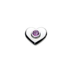 Birthstone Heart Charm Bead - February Birthstone - Genuine Amethyst - High-Polished Sterling Silver Rhodium - Add to a bracelet or necklace/