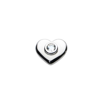 Birthstone Heart Charm Bead - April Birthstone - Genuine Rock Crystal - High-Polished Sterling Silver Rhodium - Add to a bracelet or necklace