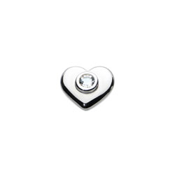 Birthstone Heart Charm Bead - April Birthstone - Genuine Rock Crystal - High-Polished Sterling Silver Rhodium - Add to a bracelet or necklace/