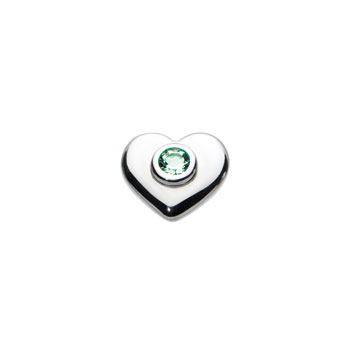 Birthstone Heart Charm Bead - May Birthstone - Genuine Green Quartz - High-Polished Sterling Silver Rhodium - Add to a bracelet or necklace