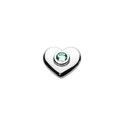 Birthstone Heart Charm Bead - May Birthstone - Genuine Green Quartz - High-Polished Sterling Silver Rhodium - Add to a bracelet or necklace/