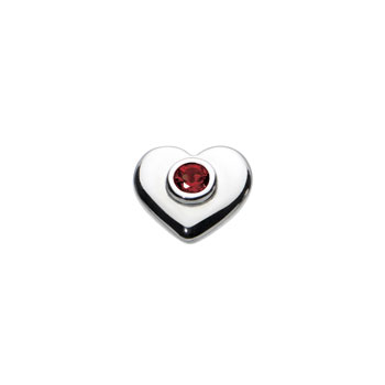 Birthstone Heart Charm Bead - July Birthstone - Synthetic Ruby - High-Polished Sterling Silver Rhodium - Add to a bracelet or necklace