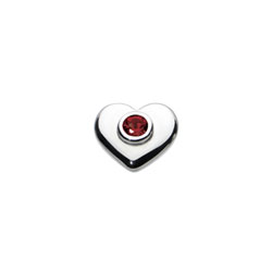 Birthstone Heart Charm Bead - July Birthstone - Synthetic Ruby - High-Polished Sterling Silver Rhodium - Add to a bracelet or necklace/