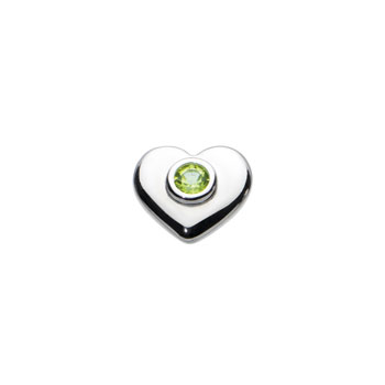 Birthstone Heart Charm Bead - August Birthstone - Genuine Peridot - High-Polished Sterling Silver Rhodium - Add to a bracelet or necklace