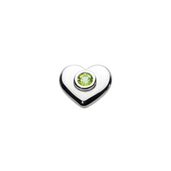 Birthstone Heart Charm Bead - August Birthstone - Genuine Peridot - High-Polished Sterling Silver Rhodium - Add to a bracelet or necklace/