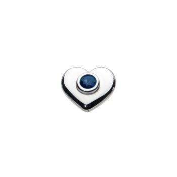 Birthstone Heart Charm Bead - September Birthstone - Synthetic Blue Sapphire - High-Polished Sterling Silver Rhodium - Add to a bracelet or necklace