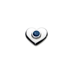 Birthstone Heart Charm Bead - September Birthstone - Synthetic Blue Sapphire - High-Polished Sterling Silver Rhodium - Add to a bracelet or necklace/