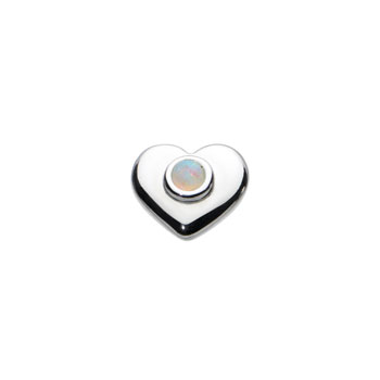 Birthstone Heart Charm Bead - October Birthstone - Synthetic Opal - High-Polished Sterling Silver Rhodium - Add to a bracelet or necklace