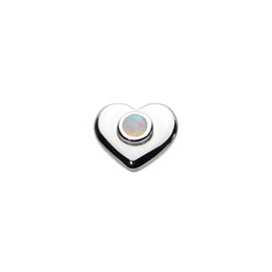 Birthstone Heart Charm Bead - October Birthstone - Synthetic Opal - High-Polished Sterling Silver Rhodium - Add to a bracelet or necklace/