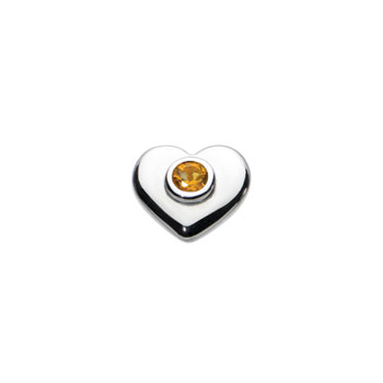 Birthstone Heart Charm Bead - November Birthstone - Genuine Citrine - High-Polished Sterling Silver Rhodium - Add to a bracelet or necklace