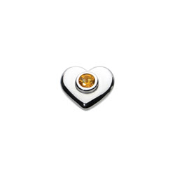 Birthstone Heart Charm Bead - November Birthstone - Genuine Citrine - High-Polished Sterling Silver Rhodium - Add to a bracelet or necklace/