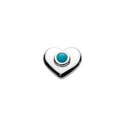Birthstone Heart Charm Bead - December Birthstone - Synthetic Turquoise - High-Polished Sterling Silver Rhodium - Add to a bracelet or necklace/