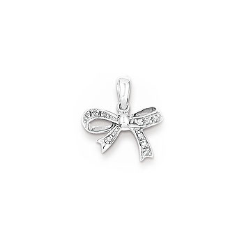 Beautiful Diamond Princess Bow Necklace - Sterling Silver Rhodium - Includes a 16" 1.5mm Grow-With-Me® sterling silver rhodium chain - Adjustable at 16", 15", 14"