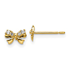 Adorable Tiny Bow CZ Gold Earrings for Little Girls - 14K Yellow Gold - Push-Back Posts - BEST SELLER