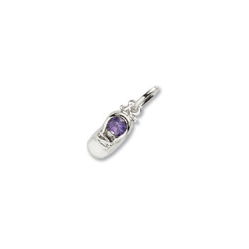 Rembrandt Sterling Silver Baby Shoe Charm - Synthetic Amethyst February Birthstone – Engravable on back – Add to a bracelet or necklace