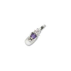 Rembrandt Sterling Silver Baby Shoe Charm - Synthetic Amethyst February Birthstone – Engravable on back – Add to a bracelet or necklace/
