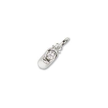 Rembrandt Sterling Silver Baby Shoe Charm - Synthetic White Topaz April Birthstone – Engravable on back – Add to a bracelet or necklace