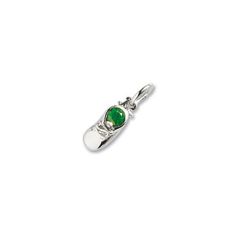 Rembrandt Sterling Silver Baby Shoe Charm - Synthetic Emerald May Birthstone – Engravable on back – Add to a bracelet or necklace - BEST SELLER