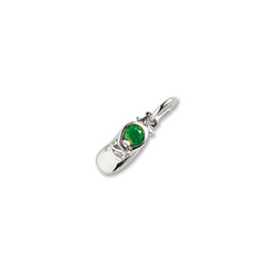 Rembrandt Sterling Silver Baby Shoe Charm - Synthetic Emerald May Birthstone – Engravable on back – Add to a bracelet or necklace - BEST SELLER/