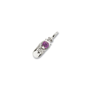 Rembrandt Sterling Silver Baby Shoe Charm - Synthetic Alexandrite June Birthstone – Engravable on back – Add to a bracelet or necklace