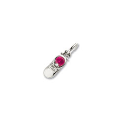 Rembrandt Sterling Silver Baby Shoe Charm - Synthetic Ruby July Birthstone – Add to a bracelet or necklace/