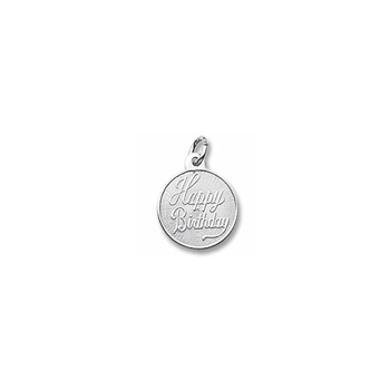Happy Birthday - Small Round Sterling Silver Rembrandt Charm – Engravable on back - Add to a bracelet or necklace 