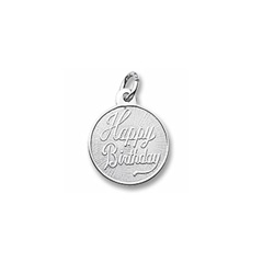 Happy Birthday - Small Round Sterling Silver Rembrandt Charm – Engravable on back - Add to a bracelet or necklace /