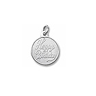 Happy Birthday - Small Round Sterling Silver Rembrandt Charm – Engravable on back - Add to a bracelet or necklace 