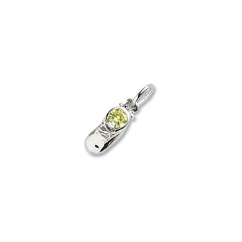 Rembrandt Sterling Silver Baby Shoe Charm - Synthetic Peridot August Birthstone – Add to a bracelet or necklace