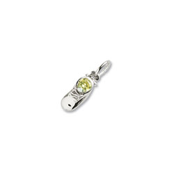 Rembrandt Sterling Silver Baby Shoe Charm - Synthetic Peridot August Birthstone – Add to a bracelet or necklace/
