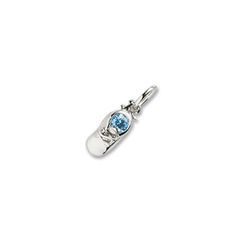 Rembrandt Sterling Silver Baby Shoe Charm - Synthetic Blue Zircon December Birthstone – Add to a bracelet or necklace - BEST SELLER