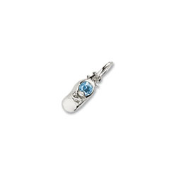 Rembrandt Sterling Silver Baby Shoe Charm - Synthetic Blue Zircon December Birthstone – Add to a bracelet or necklace - BEST SELLER/