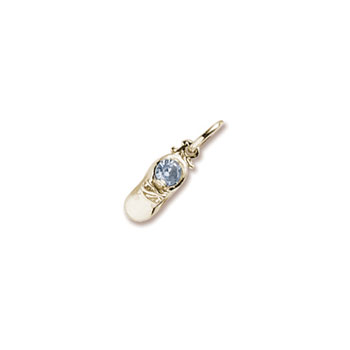 Gold Baby Shoe Charm - Synthetic Aquamarine March Birthstone
